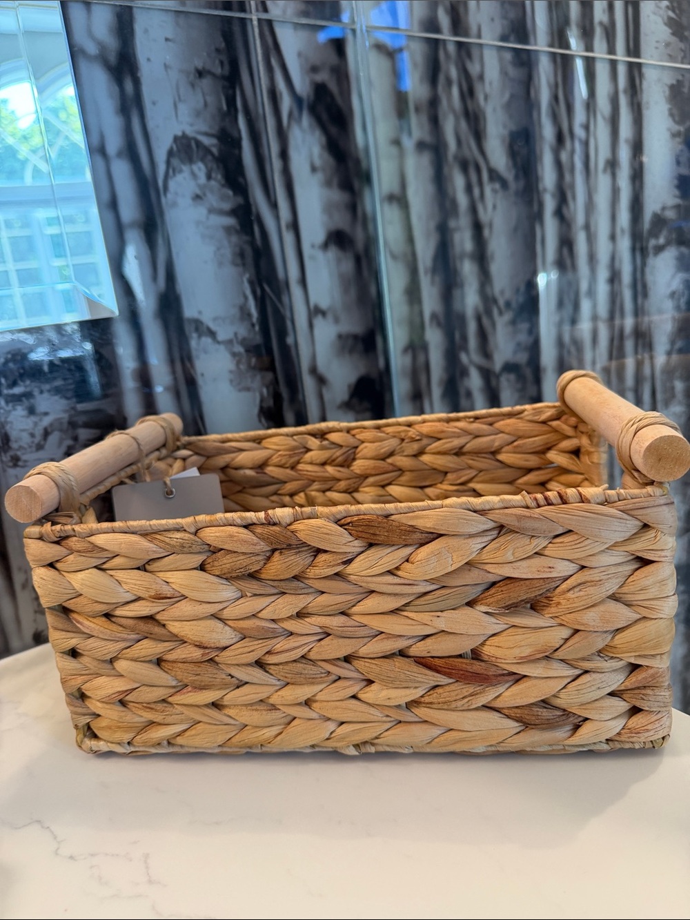 Farmhouse Cottage Rectangular Woven Wicker Basket with Lid
